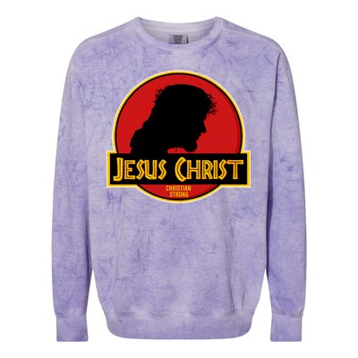 Jurassic Jesus Christ Christian Faith Colorblast Crewneck Sweatshirt