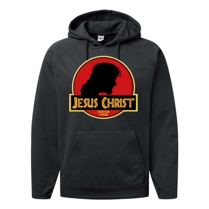 Jurassic Jesus Christ Christian Faith Performance Fleece Hoodie