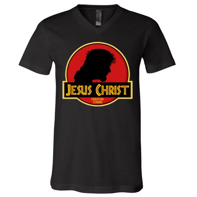 Jurassic Jesus Christ Christian Faith V-Neck T-Shirt