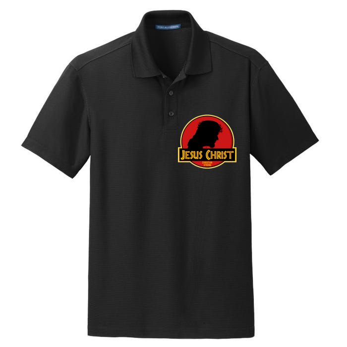 Jurassic Jesus Christ Christian Faith Dry Zone Grid Polo