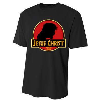 Jurassic Jesus Christ Christian Faith Performance Sprint T-Shirt