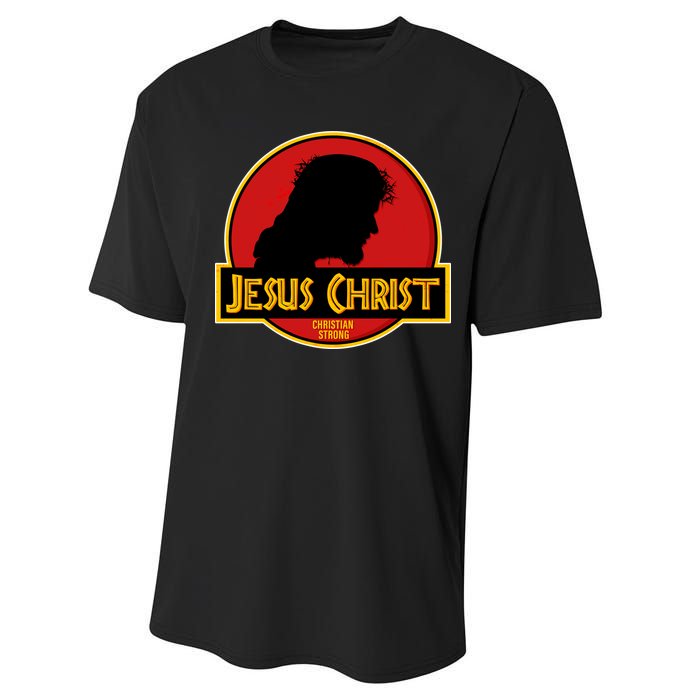 Jurassic Jesus Christ Christian Faith Performance Sprint T-Shirt