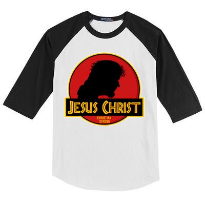 Jurassic Jesus Christ Christian Faith Kids Colorblock Raglan Jersey