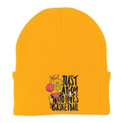 Just A Boy Who Loves Basketball Skeleton Knit Cap Winter Beanie