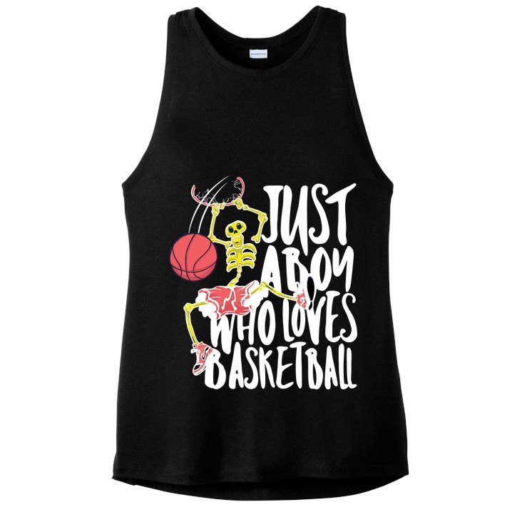 Just A Boy Who Loves Basketball Skeleton Ladies PosiCharge Tri-Blend Wicking Tank
