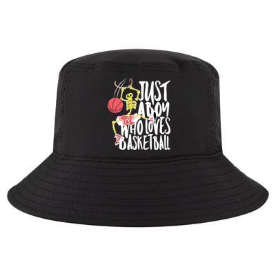 Just A Boy Who Loves Basketball Skeleton Cool Comfort Performance Bucket Hat