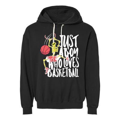 Just A Boy Who Loves Basketball Skeleton Garment-Dyed Fleece Hoodie