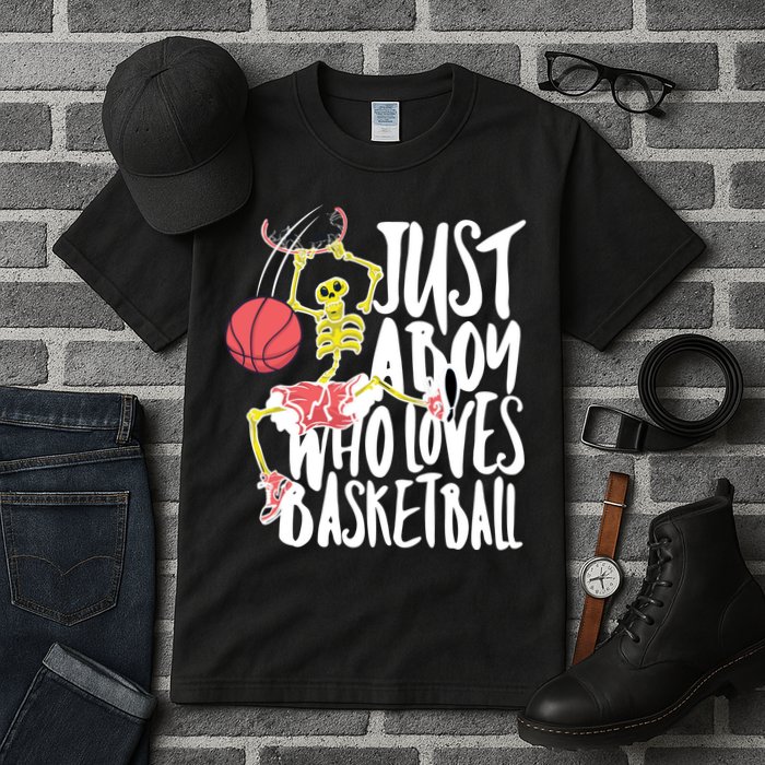 Just A Boy Who Loves Basketball Skeleton Tall T-Shirt