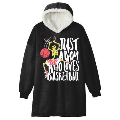 Just A Boy Who Loves Basketball Skeleton Hooded Wearable Blanket