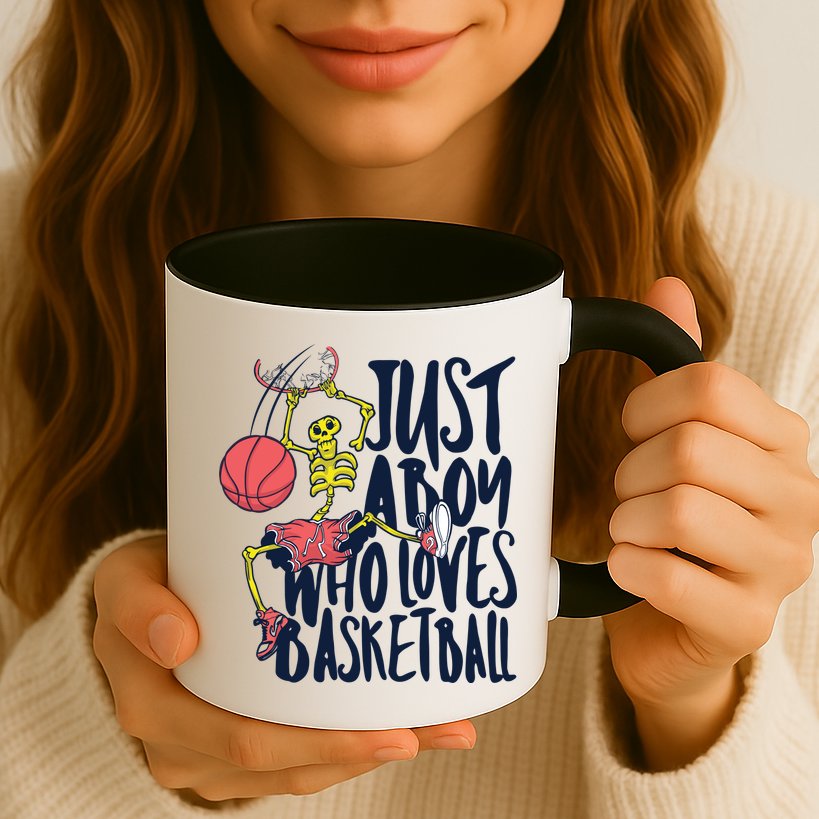 Just A Boy Who Loves Basketball Skeleton Mug