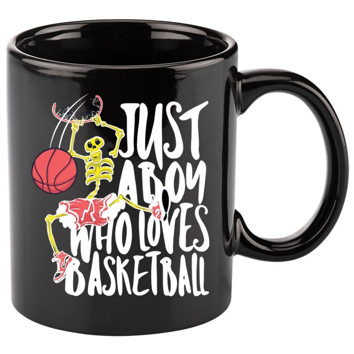 Just A Boy Who Loves Basketball Skeleton 11oz C Handle Ceramic Mug