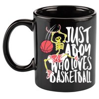 Just A Boy Who Loves Basketball Skeleton 11oz C Handle Ceramic Mug
