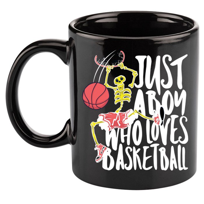 Just A Boy Who Loves Basketball Skeleton 11oz C Handle Ceramic Mug