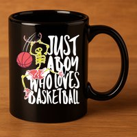 Just A Boy Who Loves Basketball Skeleton 11oz C Handle Ceramic Mug