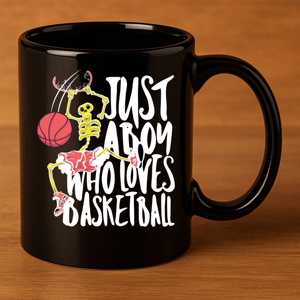 Just A Boy Who Loves Basketball Skeleton 11oz C Handle Ceramic Mug