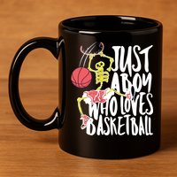 Just A Boy Who Loves Basketball Skeleton 11oz C Handle Ceramic Mug