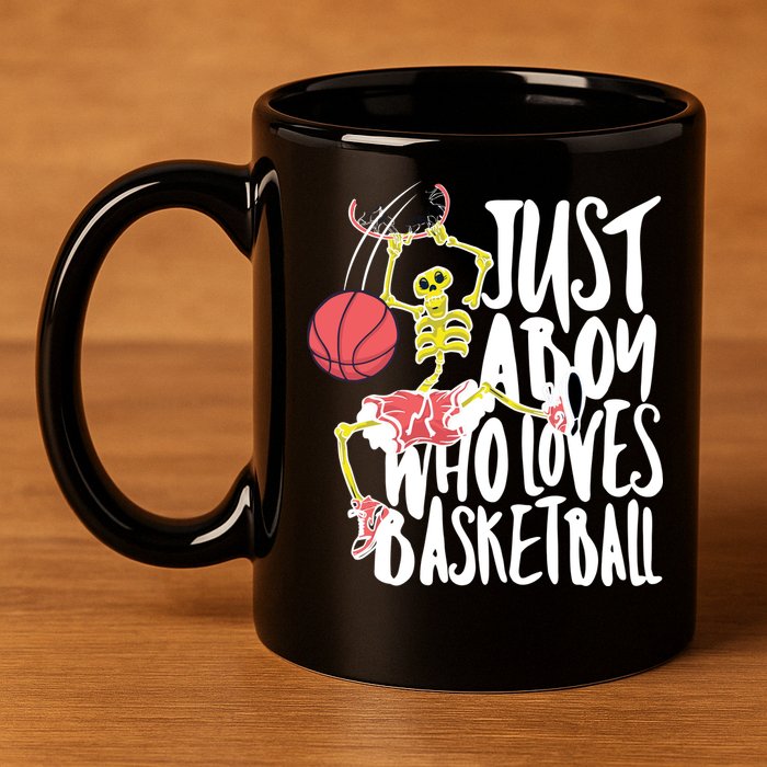 Just A Boy Who Loves Basketball Skeleton 11oz C Handle Ceramic Mug