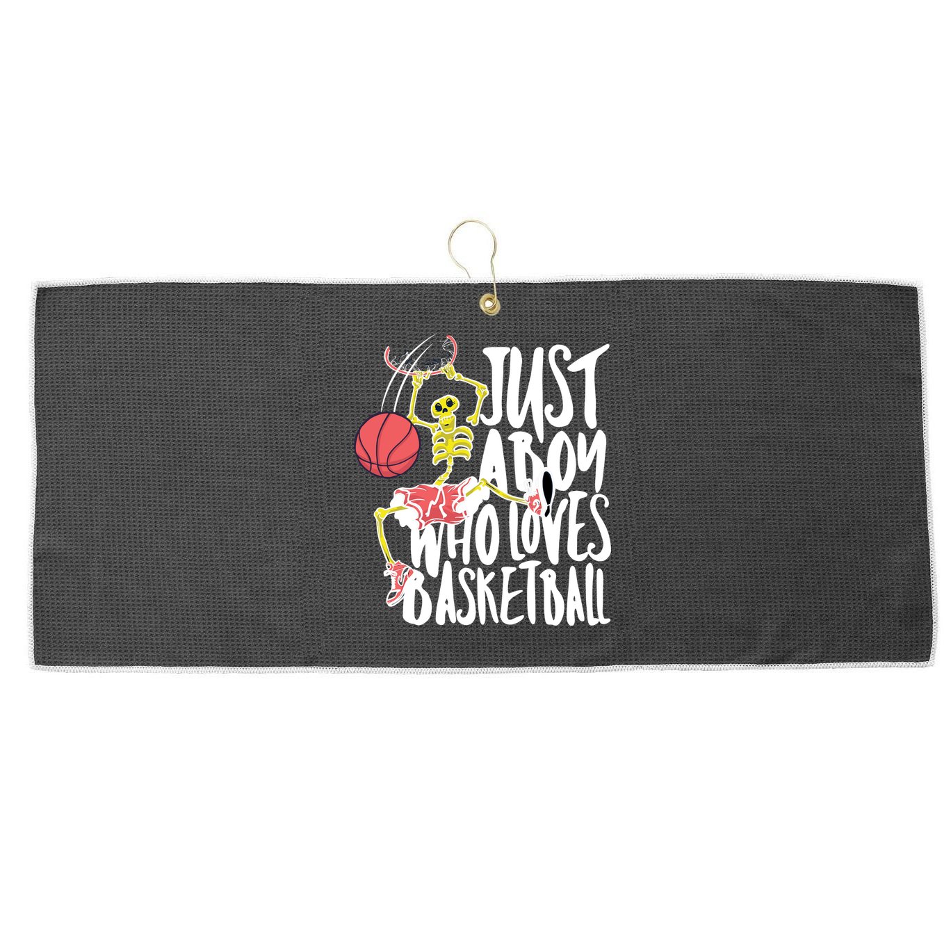 Just A Boy Who Loves Basketball Skeleton Large Microfiber Waffle Golf Towel