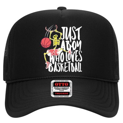 Just A Boy Who Loves Basketball Skeleton Trucker Hat