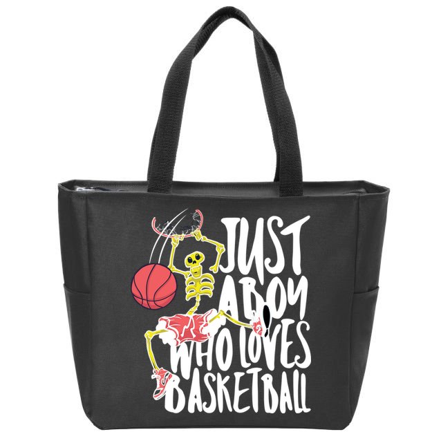Just A Boy Who Loves Basketball Skeleton Zip Tote Bag