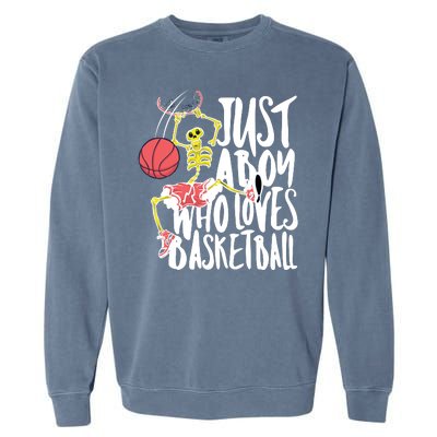 Just A Boy Who Loves Basketball Skeleton Garment-Dyed Sweatshirt