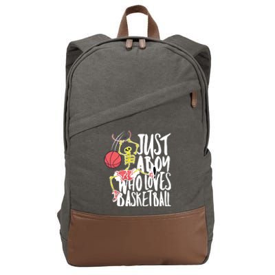 Just A Boy Who Loves Basketball Skeleton Cotton Canvas Backpack