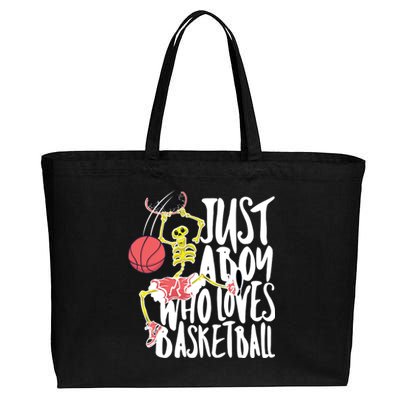 Just A Boy Who Loves Basketball Skeleton Cotton Canvas Jumbo Tote