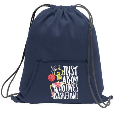 Just A Boy Who Loves Basketball Skeleton Sweatshirt Cinch Pack Bag