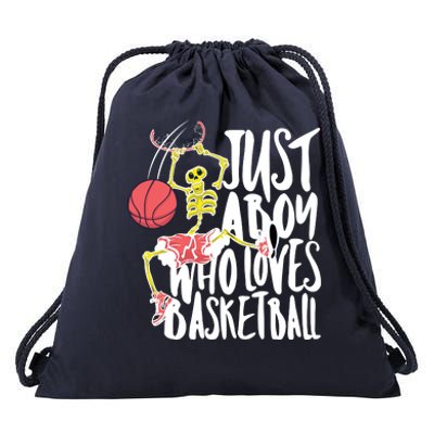 Just A Boy Who Loves Basketball Skeleton Drawstring Bag