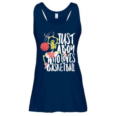 Just A Boy Who Loves Basketball Skeleton Ladies Essential Flowy Tank