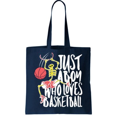 Just A Boy Who Loves Basketball Skeleton Tote Bag