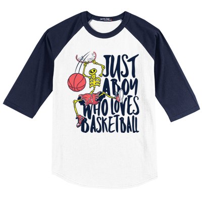 Just A Boy Who Loves Basketball Skeleton Baseball Sleeve Shirt