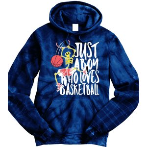 Just A Boy Who Loves Basketball Skeleton Tie Dye Hoodie