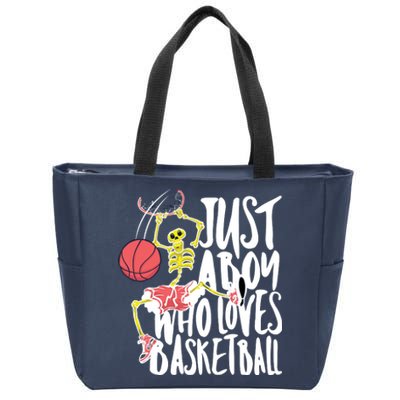 Just A Boy Who Loves Basketball Skeleton Zip Tote Bag