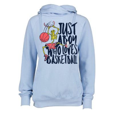 Just A Boy Who Loves Basketball Skeleton Womens Funnel Neck Pullover Hood