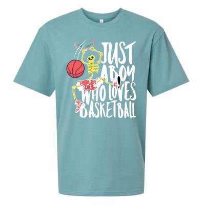 Just A Boy Who Loves Basketball Skeleton Sueded Cloud Jersey T-Shirt