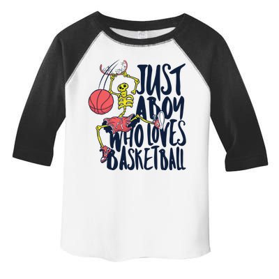 Just A Boy Who Loves Basketball Skeleton Toddler Fine Jersey T-Shirt