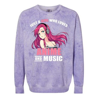 Just A Girl Who Like Anime And Music Funny Anime Colorblast Crewneck Sweatshirt