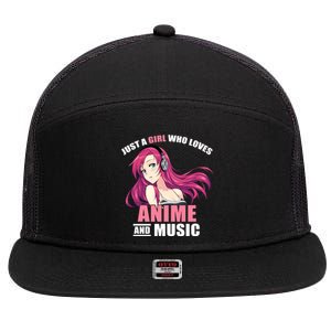 Just A Girl Who Like Anime And Music Funny Anime 7 Panel Mesh Trucker Snapback Hat