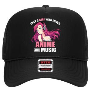 Just A Girl Who Like Anime And Music Funny Anime High Crown Mesh Back Trucker Hat