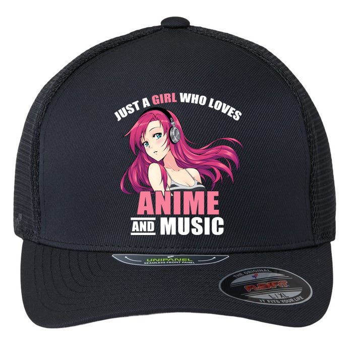 Just A Girl Who Like Anime And Music Funny Anime Flexfit Unipanel Trucker Cap