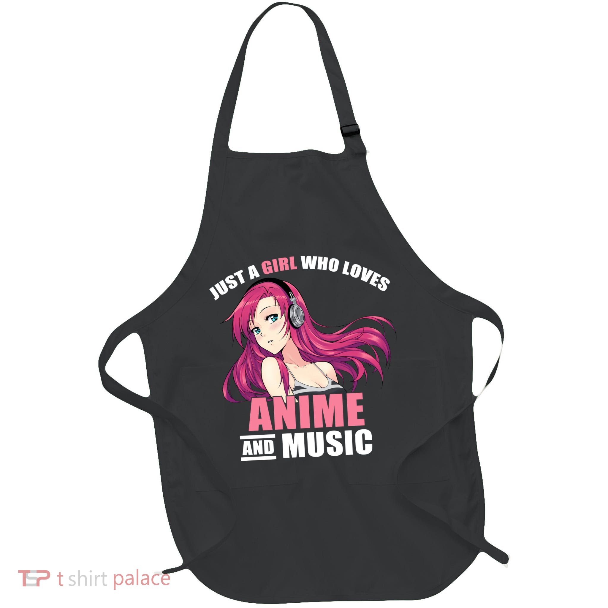 Just A Girl Who Like Anime And Music Funny Anime Full-Length Apron With Pockets
