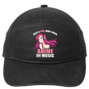 Just A Girl Who Like Anime And Music Funny Anime 7-Panel Snapback Hat