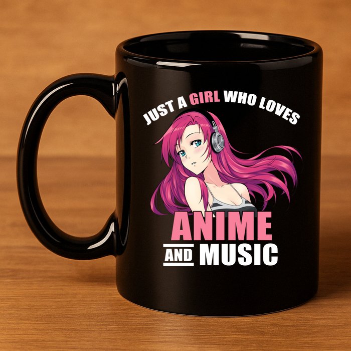 Just A Girl Who Like Anime And Music Funny Anime 11oz C Handle Ceramic Mug