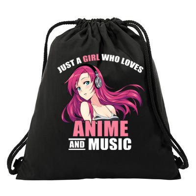 Just A Girl Who Like Anime And Music Funny Anime Drawstring Bag