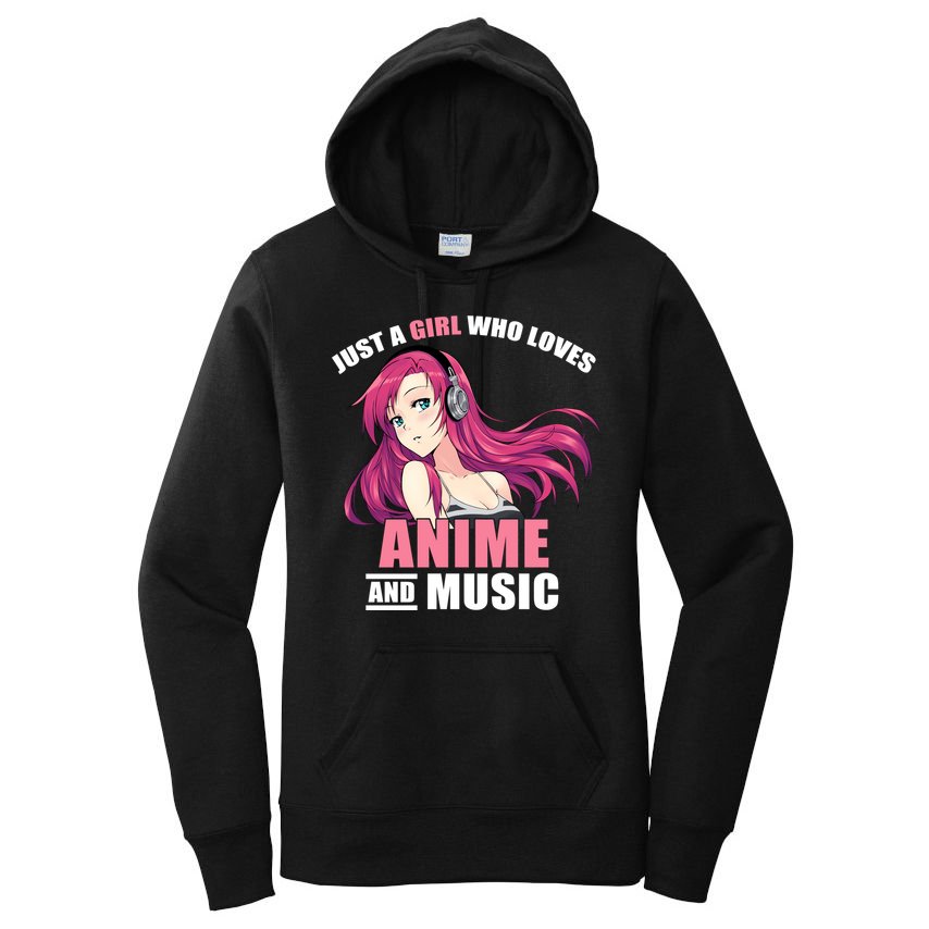 Just A Girl Who Like Anime And Music Funny Anime Women's Pullover Hoodie