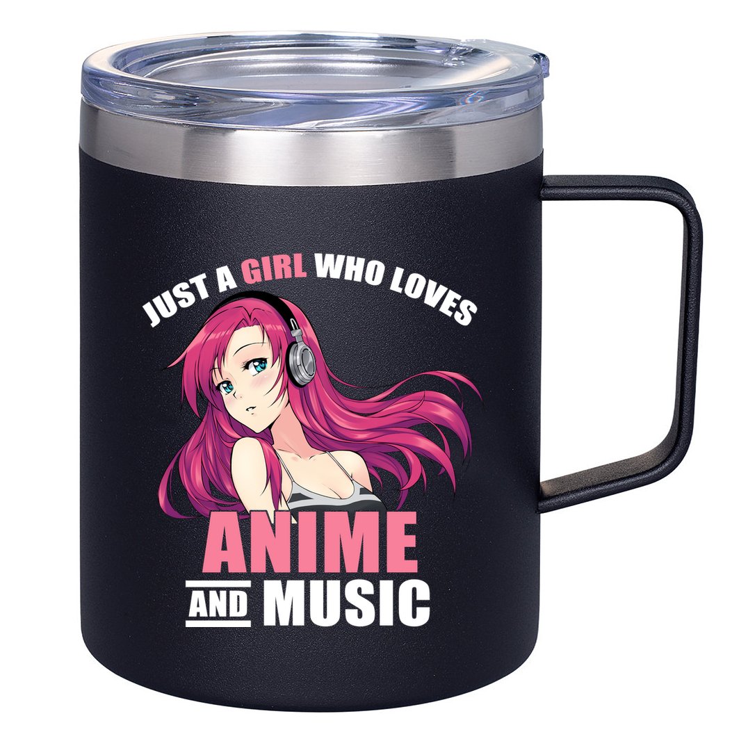 Just A Girl Who Like Anime And Music Funny Anime 12oz Stainless Steel Coffee Mug