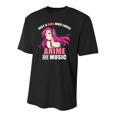 Just A Girl Who Like Anime And Music Funny Anime Youth Performance Sprint T-Shirt