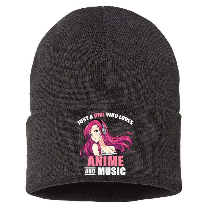 Just A Girl Who Like Anime And Music Funny Anime Sustainable Knit Beanie