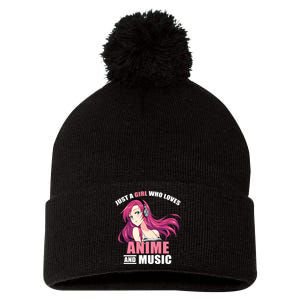 Just A Girl Who Like Anime And Music Funny Anime Pom Pom 12in Knit Beanie